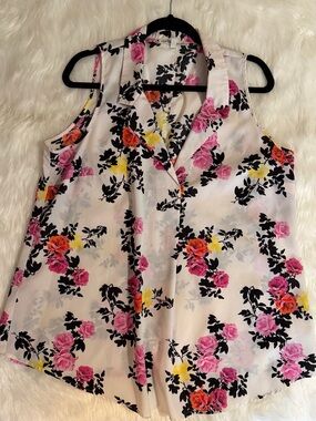 Daniel Rainn Floral Sleeveless Blouse - White w/Pink, Yellow & Orange Roses 1x